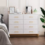Commode TROPOW pour chambre à coucher avec 8 tiroirs, commode de meuble TV, grande commode en bois pour rangement et organisation (Blanc)