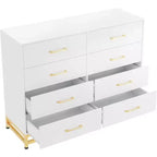 Commode TROPOW pour chambre à coucher avec 8 tiroirs, commode de meuble TV, grande commode en bois pour rangement et organisation (Blanc)