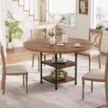47 Round Dining Table for 4-6, Modern Wooden Kitchen Table with Storage Shelves & Roman Metal Legs, Table Only, for Dining Room