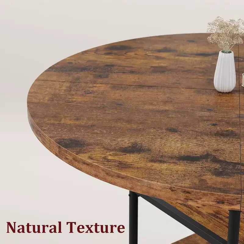 Table à manger ronde de 47 po pour 4 à 6 personnes, table de cuisine moderne en bois avec étagères de rangement et pieds en métal romain, table seule, pour salle à manger