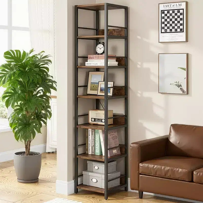 MAYEERTY 74.8H Bibliothèque d'angle à 6 niveaux, étagère de rangement compacte de 13,4 pour la maison