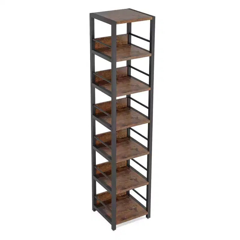 MAYEERTY 74.8H Bibliothèque d'angle à 6 niveaux, étagère de rangement compacte de 13,4 pour la maison