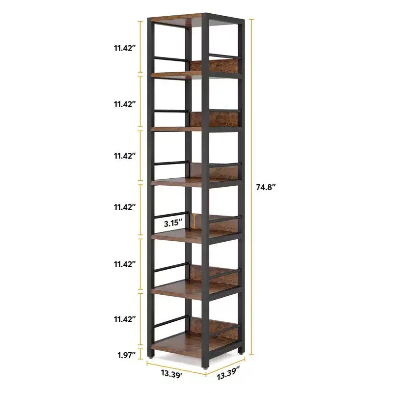 MAYEERTY 74.8H Bibliothèque d'angle à 6 niveaux, étagère de rangement compacte de 13,4 pour la maison