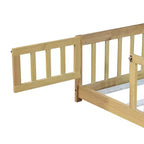 MAYEERTY Lit au sol complet avec clôture et porte, barrières de sécurité en bois d'hévéa beige