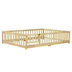 MAYEERTY Lit au sol complet avec clôture et porte, barrières de sécurité en bois d'hévéa beige