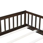 Lit au sol intégral MAYEERTY avec clôture et porte, barrières de lit en bois d'hévéa marron