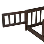 Lit au sol intégral MAYEERTY avec clôture et porte, barrières de lit en bois d'hévéa marron