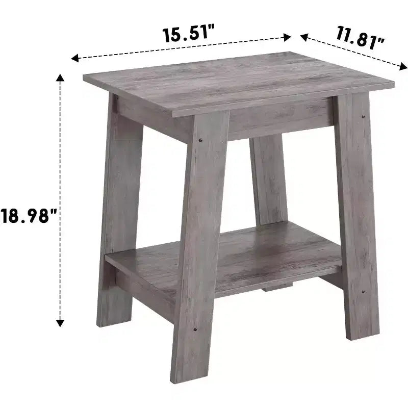 DobleePy Table d'appoint rustique grise 2 pièces, table d'appoint à 2 niveaux avec étagère de rangement pour chambre, salon, entrée, design peu encombrant