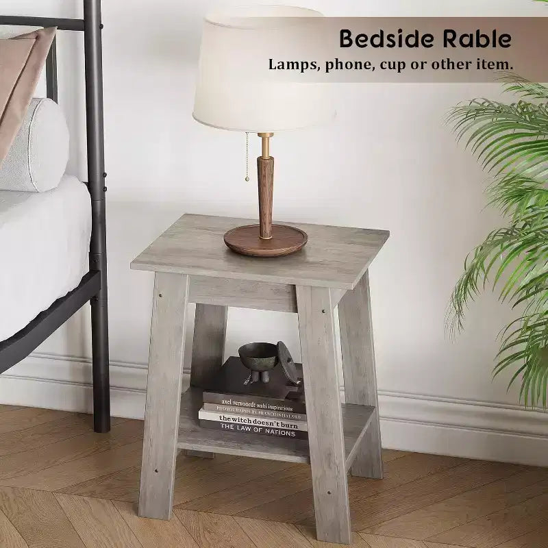 DobleePy Table d'appoint rustique grise 2 pièces, table d'appoint à 2 niveaux avec étagère de rangement pour chambre, salon, entrée, design peu encombrant