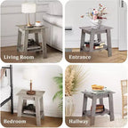 DobleePy Table d'appoint rustique grise 2 pièces, table d'appoint à 2 niveaux avec étagère de rangement pour chambre, salon, entrée, design peu encombrant