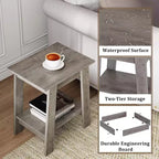 DobleePy Table d'appoint rustique grise 2 pièces, table d'appoint à 2 niveaux avec étagère de rangement pour chambre, salon, entrée, design peu encombrant