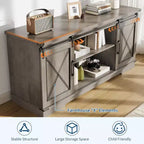 Meuble TV de style rustique pour téléviseurs jusqu'à 65 pouces avec portes coulissantes de grange et étagère réglable, table console de rangement pour médias TV