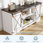 Meuble TV de style rustique pour téléviseurs jusqu'à 65 pouces avec portes coulissantes de grange et étagère réglable, table console de rangement pour médias TV