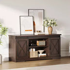 Meuble TV de style rustique pour téléviseurs jusqu'à 65 pouces avec portes coulissantes de grange et étagère réglable, table console de rangement pour médias TV