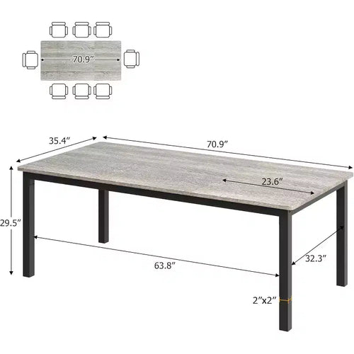 79 grande table à manger rectangulaire pour 6-8 personnes, table de cuisine industrielle en bois avec pieds en métal