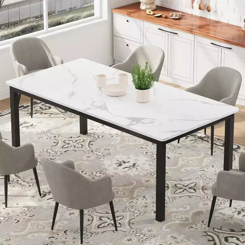 79 grande table à manger rectangulaire pour 6-8 personnes, table de cuisine industrielle en bois avec pieds en métal