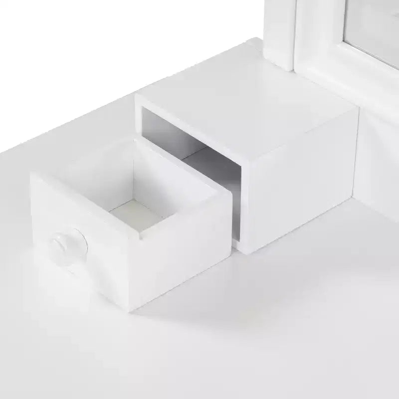 Coiffeuse ModernLuxe avec grand miroir réglable, tabouret et tiroirs, table de maquillage blanche, table d'écriture d'ordinateur multifonctionnelle