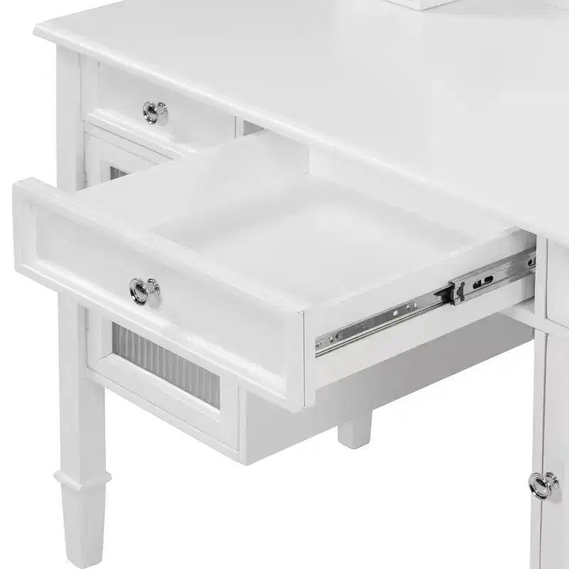 Coiffeuse ModernLuxe avec grand miroir réglable, tabouret et tiroirs, table de maquillage blanche, table d'écriture d'ordinateur multifonctionnelle