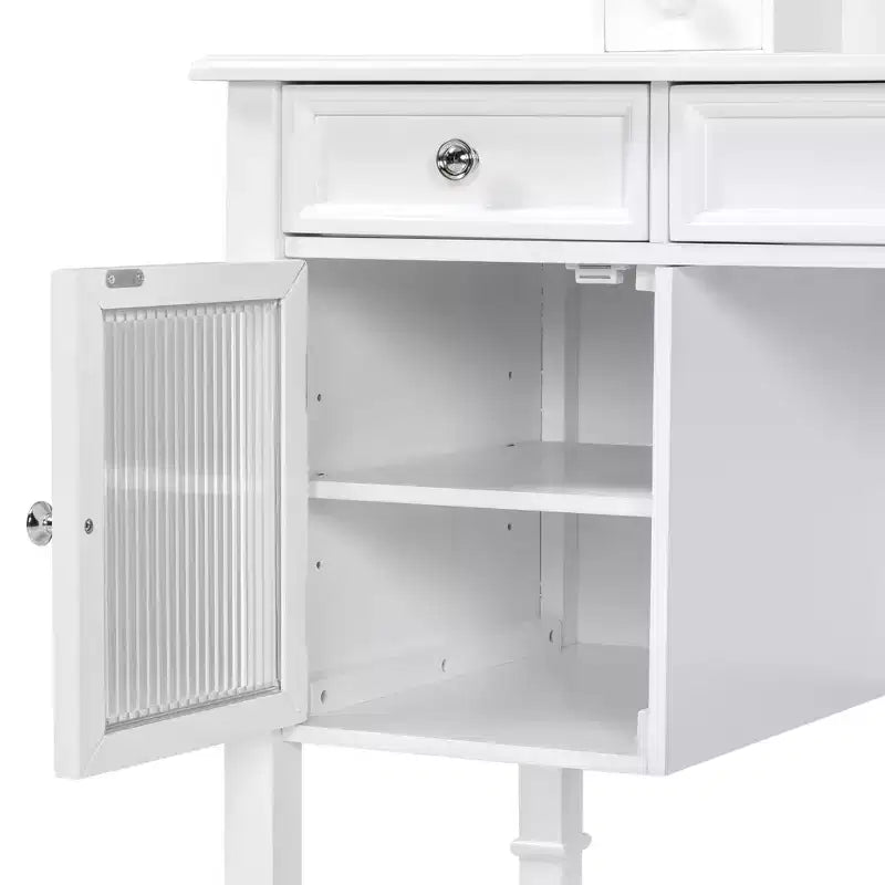 Coiffeuse ModernLuxe avec grand miroir réglable, tabouret et tiroirs, table de maquillage blanche, table d'écriture d'ordinateur multifonctionnelle
