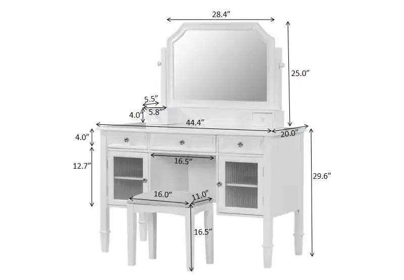 Coiffeuse ModernLuxe avec grand miroir réglable, tabouret et tiroirs, table de maquillage blanche, table d'écriture d'ordinateur multifonctionnelle