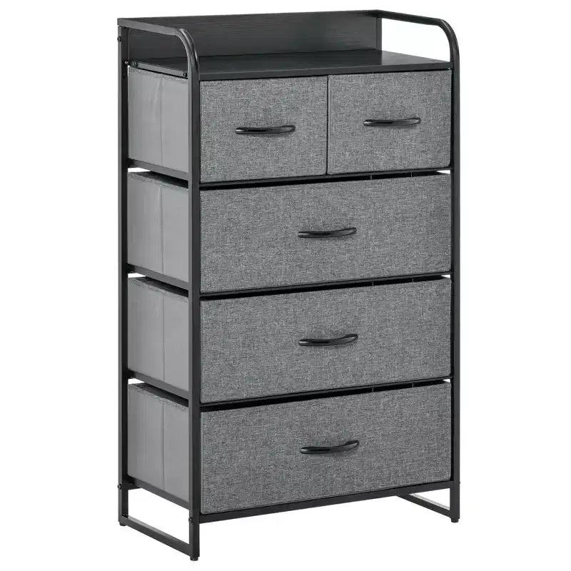Commode Okak pour chambre à coucher avec 9 tiroirs, commode de rangement avec bacs en tissu faciles à tirer, cadre en acier avec plateau en bois pour placard, buanderie, entrée