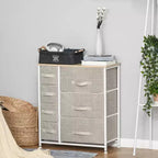 Commode Okak pour chambre à coucher avec 9 tiroirs, commode de rangement avec bacs en tissu faciles à tirer, cadre en acier avec plateau en bois pour placard, buanderie, entrée