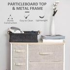 Commode Okak pour chambre à coucher avec 9 tiroirs, commode de rangement avec bacs en tissu faciles à tirer, cadre en acier avec plateau en bois pour placard, buanderie, entrée