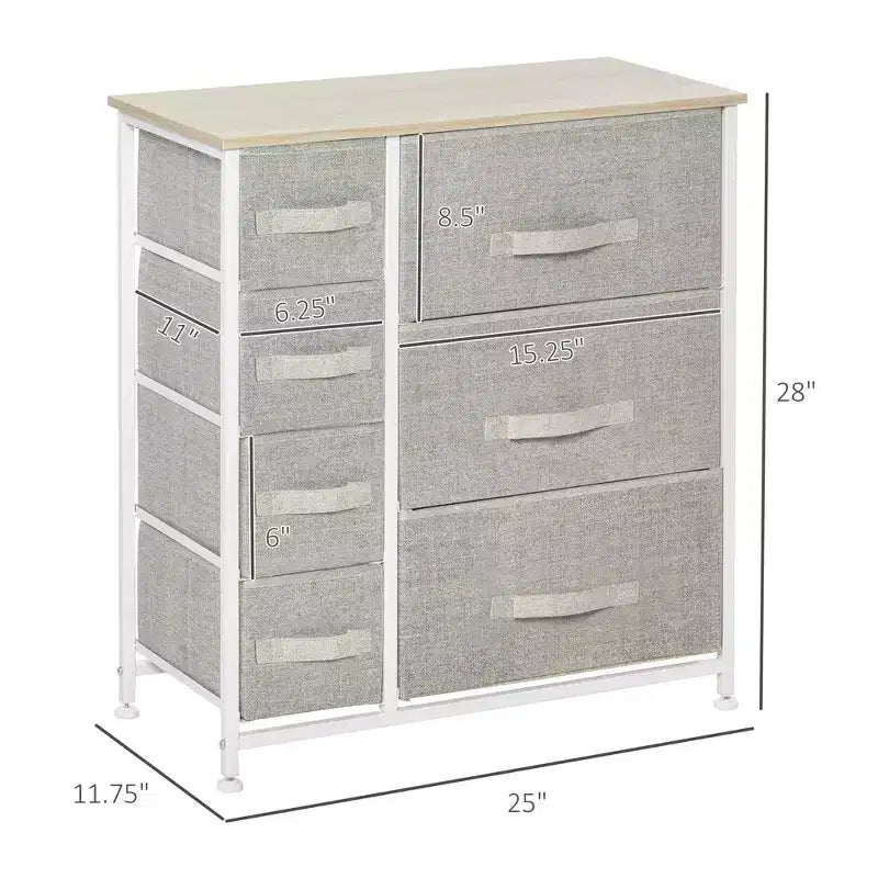 Commode Okak pour chambre à coucher avec 9 tiroirs, commode de rangement avec bacs en tissu faciles à tirer, cadre en acier avec plateau en bois pour placard, buanderie, entrée