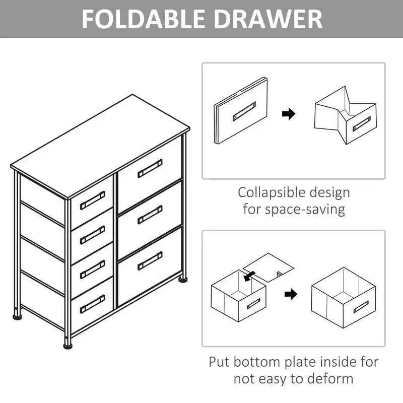Commode Okak pour chambre à coucher avec 9 tiroirs, commode de rangement avec bacs en tissu faciles à tirer, cadre en acier avec plateau en bois pour placard, buanderie, entrée