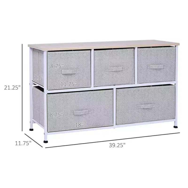 Commode Okak pour chambre à coucher avec 9 tiroirs, commode de rangement avec bacs en tissu faciles à tirer, cadre en acier avec plateau en bois pour placard, buanderie, entrée