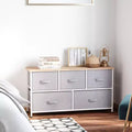 Commode Okak pour chambre à coucher avec 9 tiroirs, commode de rangement avec bacs en tissu faciles à tirer, cadre en acier avec plateau en bois pour placard, buanderie, entrée