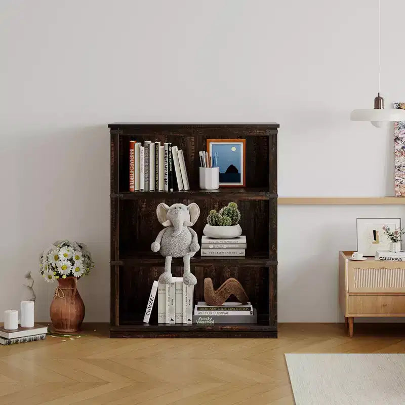 Bibliothèque à 3 niveaux GustoWave, étagère à livres autoportante en bois, organisateur de rangement, étagère de présentation, unité d'étagères pour l'affichage