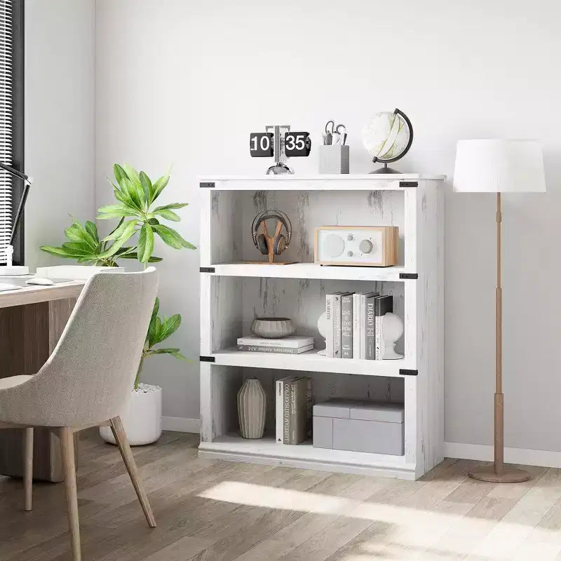 Bibliothèque à 3 niveaux GustoWave, étagère à livres autoportante en bois, organisateur de rangement, étagère de présentation, unité d'étagères pour l'affichage