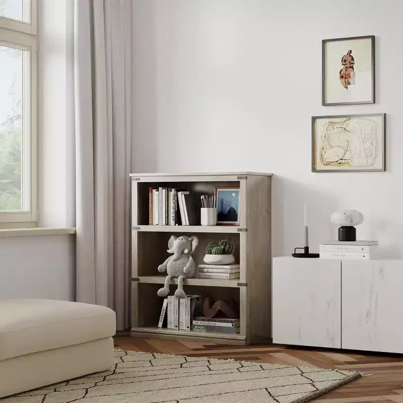Bibliothèque à 3 niveaux GustoWave, étagère à livres autoportante en bois, organisateur de rangement, étagère de présentation, unité d'étagères pour l'affichage
