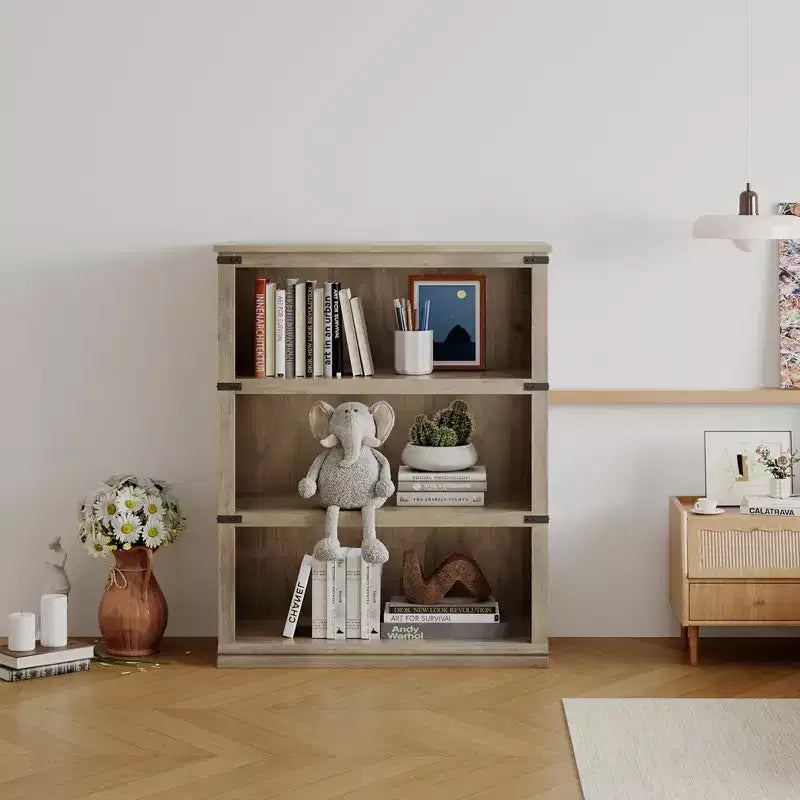 Bibliothèque à 3 niveaux GustoWave, étagère à livres autoportante en bois, organisateur de rangement, étagère de présentation, unité d'étagères pour l'affichage
