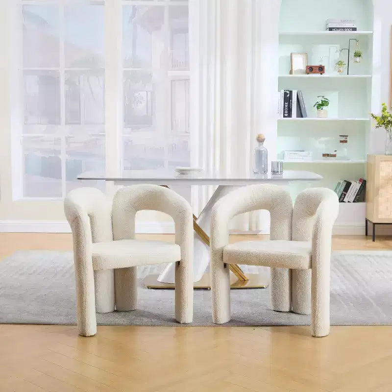 MAYEERTY Fauteuil d'appoint moderne en chenille douce - Dossier ouvert, 3 pieds cylindriques - Confortable, ensemble de 2 chaises de salle à manger (Beige)
