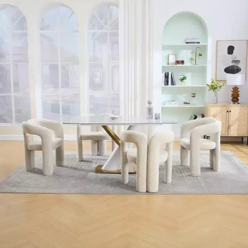 MAYEERTY Fauteuil d'appoint moderne en chenille douce - Dossier ouvert, 3 pieds cylindriques - Confortable, ensemble de 2 chaises de salle à manger (Beige)