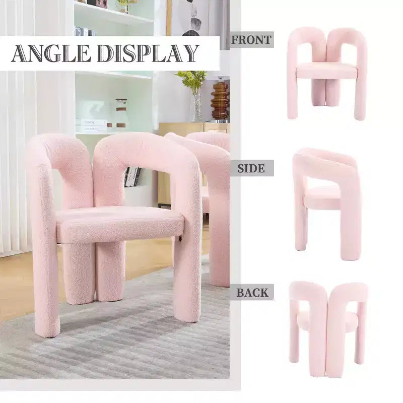 MAYEERTY Fauteuil d'appoint moderne en chenille douce - Dossier ouvert, 3 pieds cylindriques - Confortable, ensemble de 2 chaises de salle à manger (Beige)
