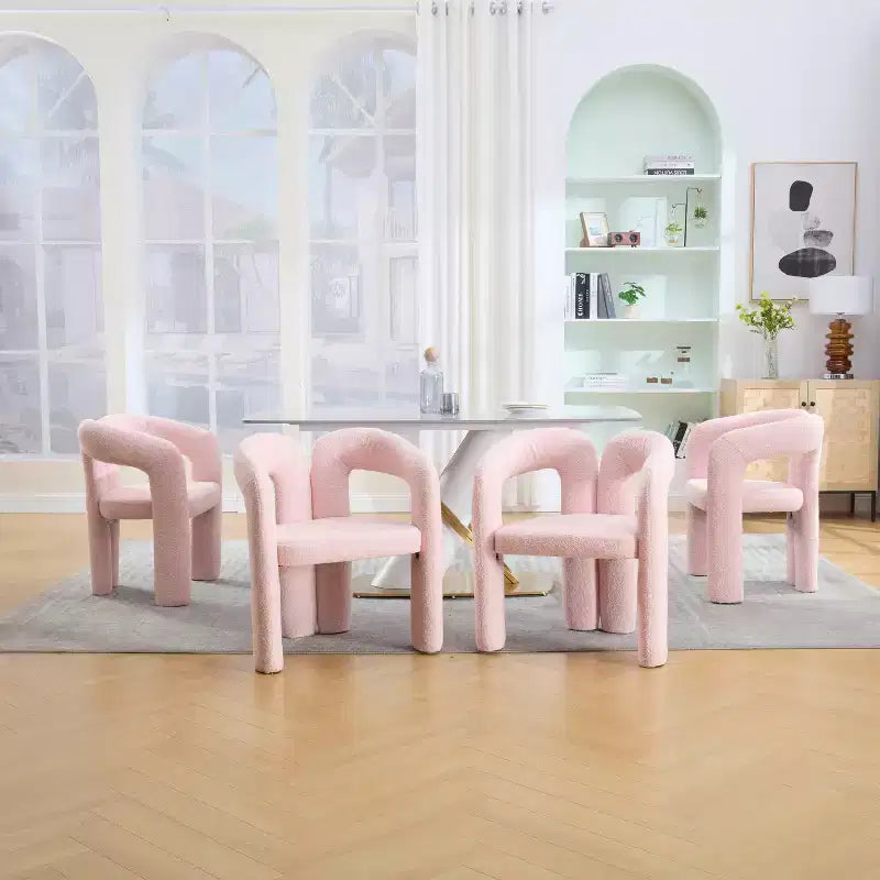MAYEERTY Fauteuil d'appoint moderne en chenille douce - Dossier ouvert, 3 pieds cylindriques - Confortable, ensemble de 2 chaises de salle à manger (Beige)