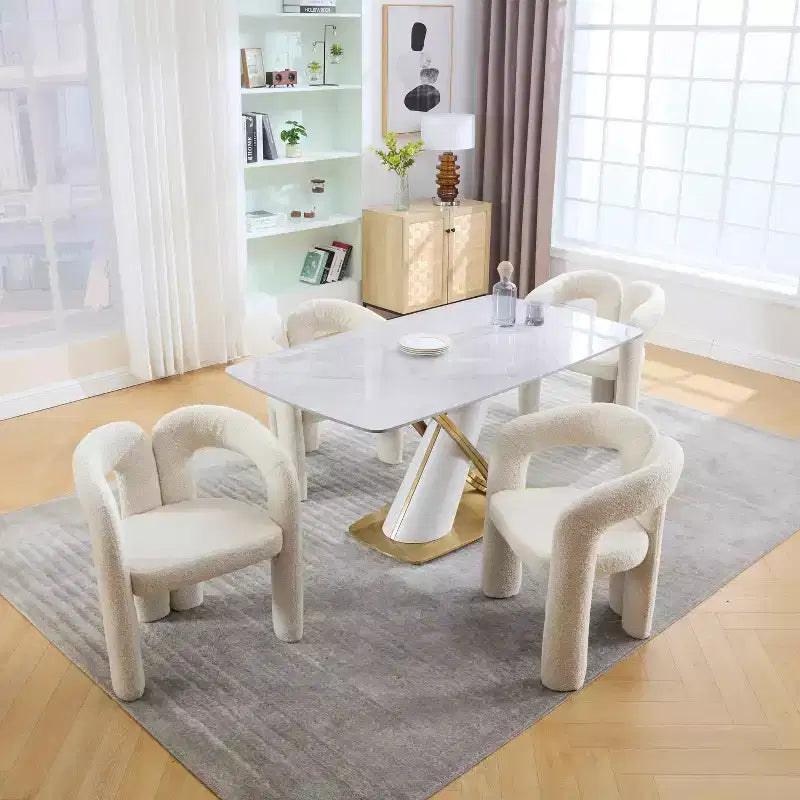 MAYEERTY Fauteuil d'appoint moderne en chenille douce - Dossier ouvert, 3 pieds cylindriques - Confortable, ensemble de 2 chaises de salle à manger (Beige)