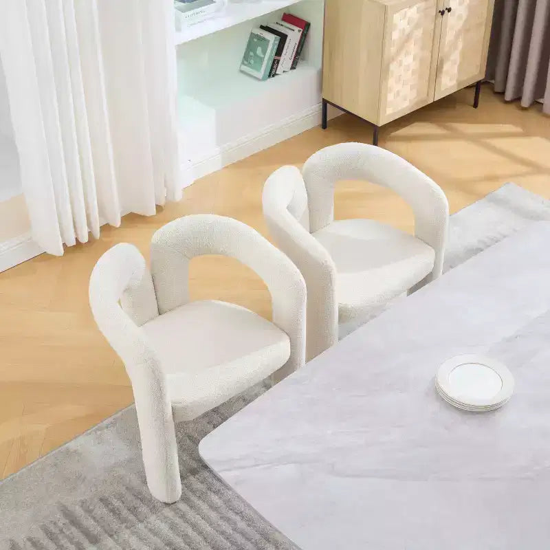 MAYEERTY Fauteuil d'appoint moderne en chenille douce - Dossier ouvert, 3 pieds cylindriques - Confortable, ensemble de 2 chaises de salle à manger (Beige)