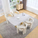 MAYEERTY Fauteuil d'appoint moderne en chenille douce - Dossier ouvert, 3 pieds cylindriques - Confortable, ensemble de 2 chaises de salle à manger (Beige)