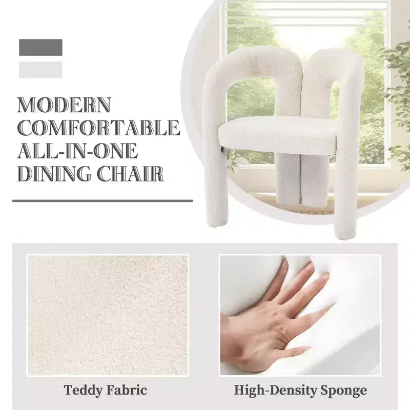 MAYEERTY Fauteuil d'appoint moderne en chenille douce - Dossier ouvert, 3 pieds cylindriques - Confortable, ensemble de 2 chaises de salle à manger (Beige)