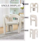 MAYEERTY Fauteuil d'appoint moderne en chenille douce - Dossier ouvert, 3 pieds cylindriques - Confortable, ensemble de 2 chaises de salle à manger (Beige)