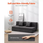 Canapé-lit pliant VEVOR, canapé-lit pliant 3-en-1 avec 2 oreillers et housse lavable, lit de repos en mousse à mémoire de forme haute densité 25D, gris foncé (grand lit)