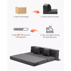 Canapé-lit pliant VEVOR, canapé-lit pliant 3-en-1 avec 2 oreillers et housse lavable, lit de repos en mousse à mémoire de forme haute densité 25D, gris foncé (grand lit)