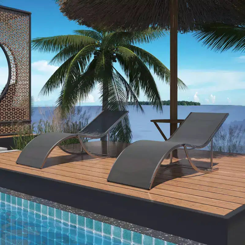 Lot de 2 chaises longues en aluminium - Bains de soleil ergonomiques en forme de S pour l'extérieur, transats de piscine résistants à la rouille (gris foncé)