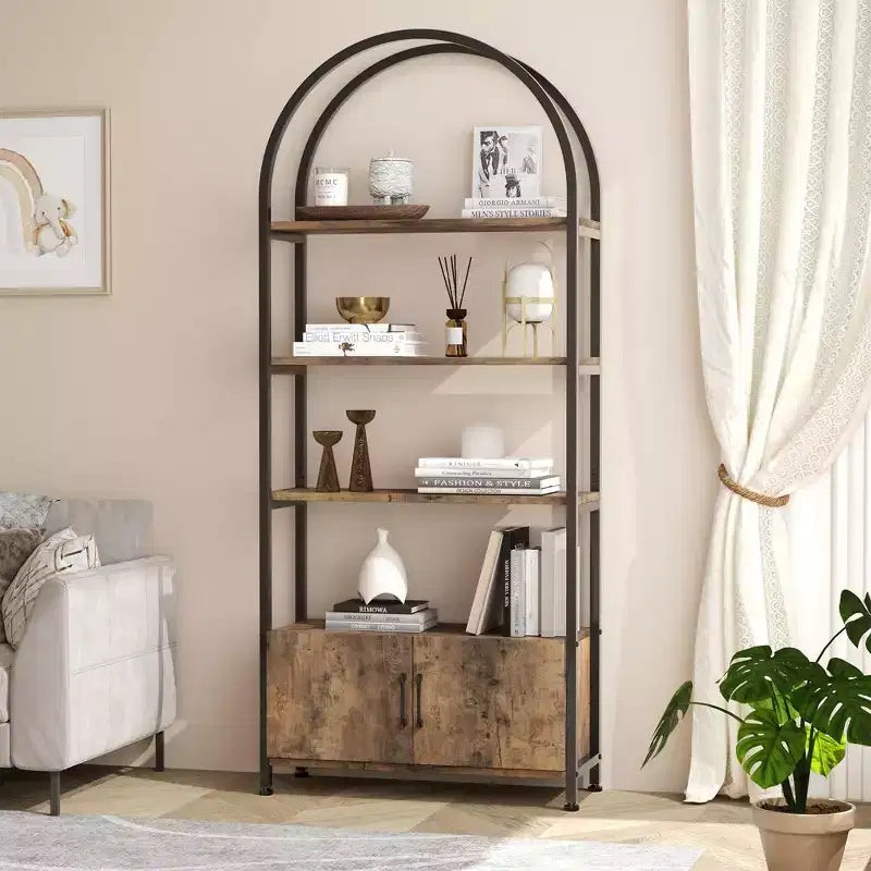 GustoWave Bibliothèque avec porte, étagère de rangement de 181,6 cm de haut, étagère de présentation moderne à 4 niveaux pour chambre à coucher et salon