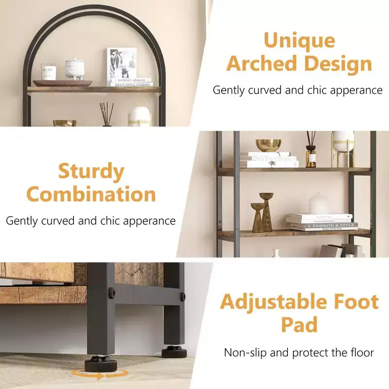 GustoWave Bibliothèque avec porte, étagère de rangement de 181,6 cm de haut, étagère de présentation moderne à 4 niveaux pour chambre à coucher et salon