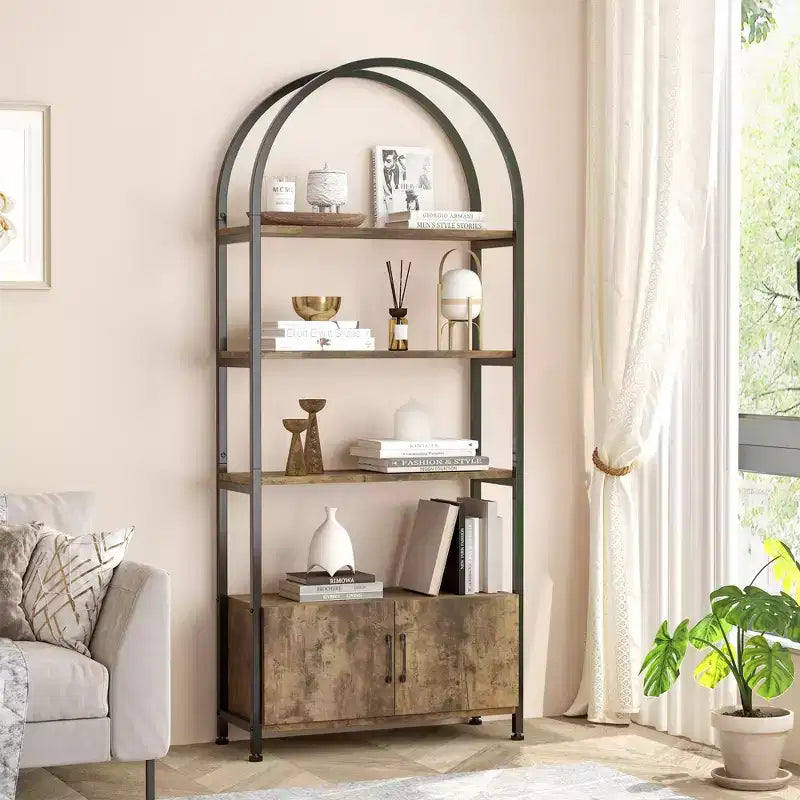 GustoWave Bookshelf with Door, 71.5 Inch Tall Bookcase with Storage Cabinet Shelf, 4-Tier Modern Display Shelf for Bedroom Living Room